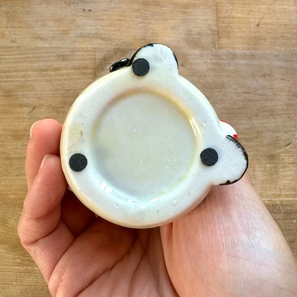Vintage Ceramic Glazed Snowman Jewelry Trinket Box